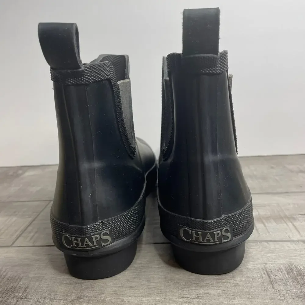 NWT CHAPS Matte Black Rubber Rain Boots AEVA BO RAI Sz 10 Slip On Low Top